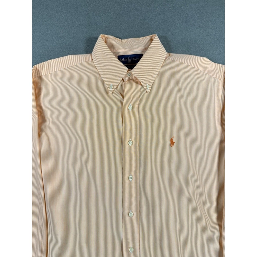 Size M VTG Ralph Lauren Yarmouth Orange Striped Button Long Sleeve Shirt 15.5